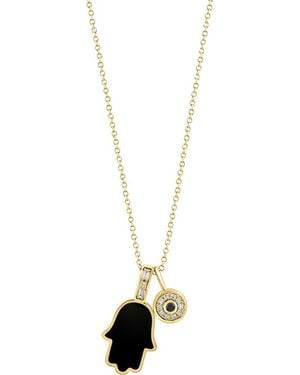 Effy Diamond Evil Eye & Onyx Hamsa Pendant Necklace - Metallic