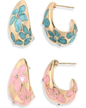 Natasha Couture Set Of 2 Flower Assorted Hoop Earrings - Blue