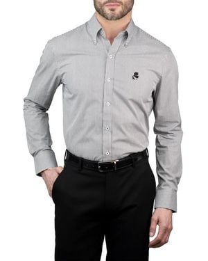 KARL LAGERFELD Trim Fit Stripe Cotton Dress Shirt - Gray