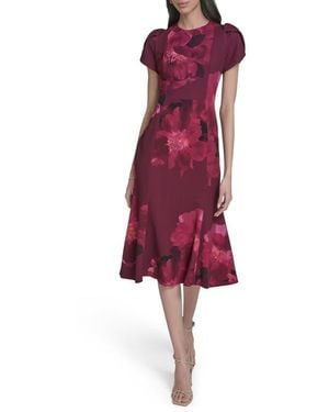 Calvin Klein Floral Sheath Midi Dress - Red