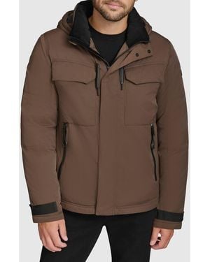 Andrew Marc Hooded Utility Down & Feather Fill Jacket - Brown