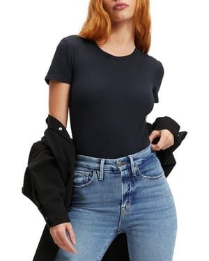 GOOD AMERICAN Fitted Organic Cotton Blend Rib T-Shirt Bodysuit - Black