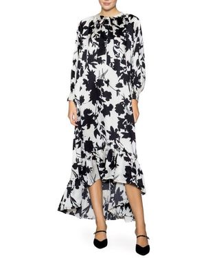 MELLODAY Tie Neck Long Sleeve High-Low Dress - White