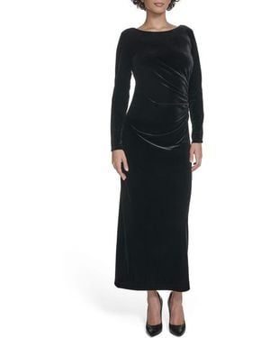 Calvin Klein Long Sleeve Ruched Velvet Gown - Black