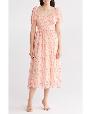 Astr Puff Sleeve Chiffon Dress - Pink