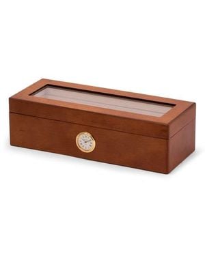 Bey-berk Cherry Wood 4-Watch Storage Case With Clock - Brown