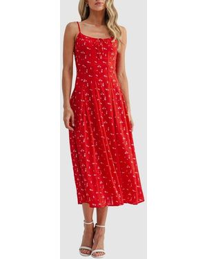 Lush Pleated Midi Dress - Red
