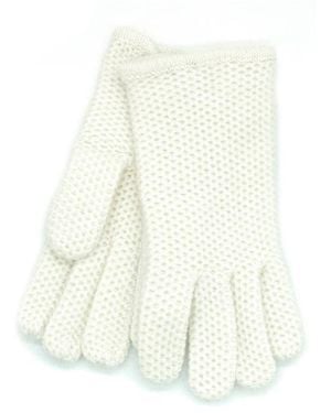 Portolano Honeycomb Knit Wool Blend Gloves - White