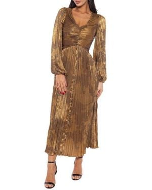 Marina Long Sleeve Pleated Dress - Brown