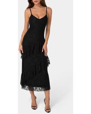 Bebe Lace Ruffle Maxi Dress - Black