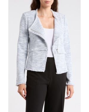 Amanda + Chelsea Fringe Tweed Moto Jacket - White