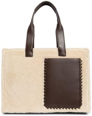 BCBGMAXAZRIA Whipstitch Faux Shearling Tote Bag With Pouch - Natural