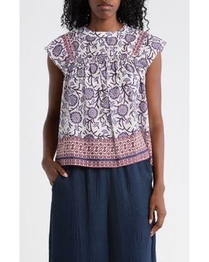 Tahari Floral Smocked Cotton Top - Multicolor