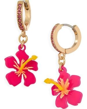 Leith Hibiscus Drop Huggie Hoop Earrings - Pink