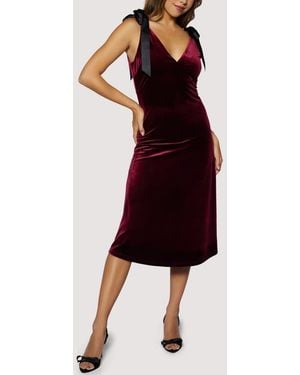 Lost + Wander Adorned Virtue Bow Detail Velvet Midi Dress - Red