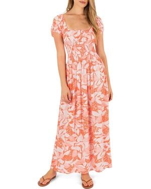 Hurley Paloma Floral Print Maxi Dress - Orange
