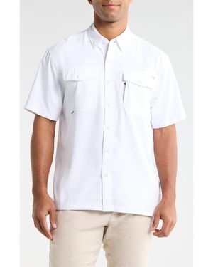 Faherty Shorelite Air Short Sleeve Performance Button-Up Shirt - White