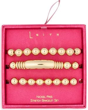 Leith Set Of 3 Bar And Bead Stretch Bracelets - Pink