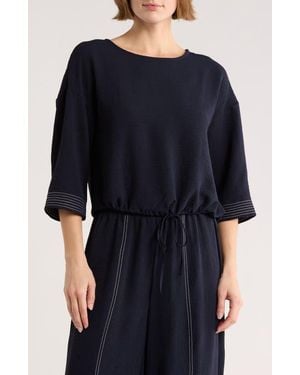 Adrianna Papell Tie Waist Drop Shoulder Top - Blue