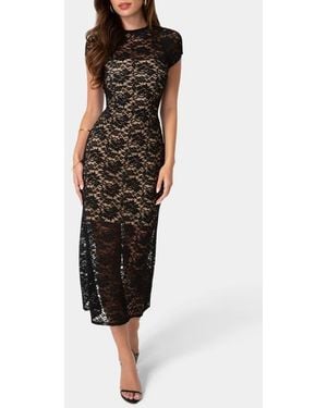 Bebe Cap Sleeve Lace Midi Dress - Black