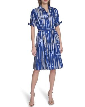 Calvin Klein Short Sleeve Cotton Shirtdress - Blue