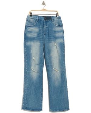 RTA Zed Distressed Cross Panel Slim Jeans - Blue