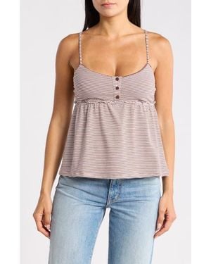 Madden Girl Striped Picot Trim Empire Waist Camisole - Blue