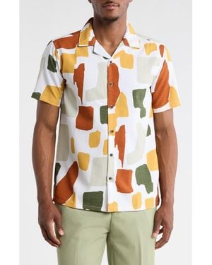 T.R. Premium Relaxed Fit Abstract Print Camp Shirt - White