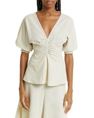 Proenza Schouler Proenza Schouler Label Gingham Puff Sleeve Peplum Top - Natural