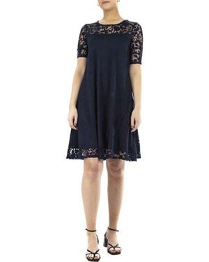 Nina Leonard Burnout Trapeze Dress - Blue