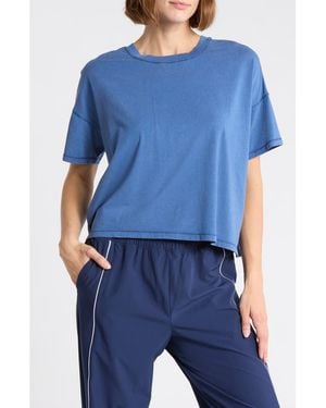 90 Degrees Stone Wash Boxy Crop T-Shirt - Blue