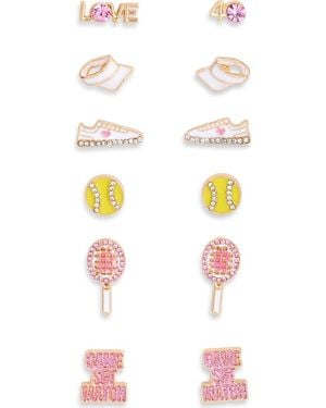 Leith 6-Pack Tennis Stud Earrings - White