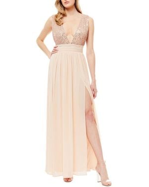 Love By Design Daphne Sequin Top V-Plunge Maxi Dress - Natural