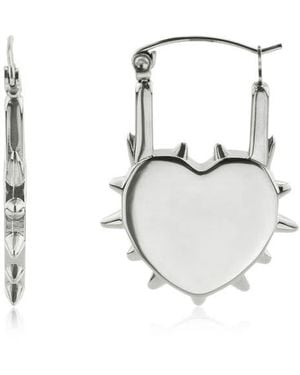 Rebel Spiked Heart Huggie Hoop Earrings - Metallic