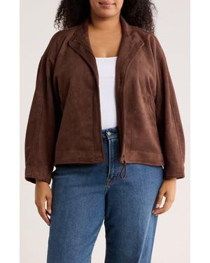 Max Studio Faux Suede Zip Jacket - Brown