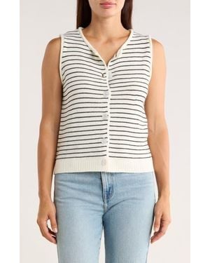 Bobeau Stripe Button-Up Sweater Vest - Multicolor