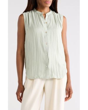 Vince Crinkled Band Collar Top - Green