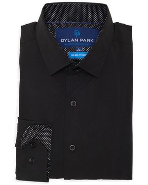 Dylan Park Slim Fit Perfect Stretch Long Sleeve Button Down Shirt - Black