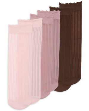 Nordstrom Rack Assorted 3-Pack Sheer Rib Lace Socks - Pink