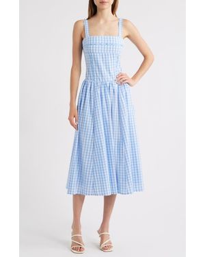 Moon River Cotton Gingham Dress - Blue