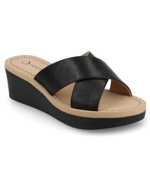 Journee Collection Biara Platform Wedge Sandal - Black