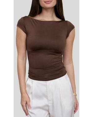 Blu Pepper Boat Neck Top - Brown