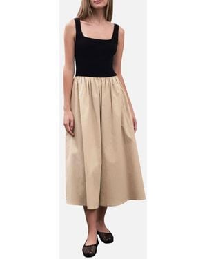 Moon River Sleeveless Mixed Media Maxi Dress - Natural