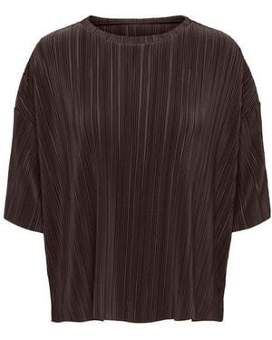ONLY Ravenna Short Sleeve Plissé Top - Brown