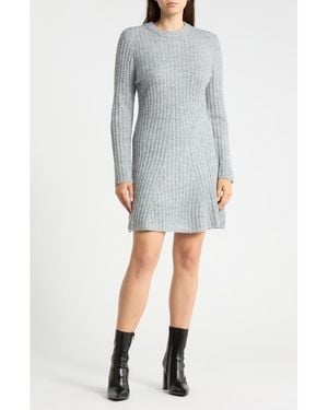 B.Young Ribbed Knit Long Sleeve Sweater Dress - Gray