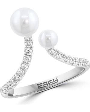 Effy Sterling Diamond & Freshwater Pearl Open Band Ring - White