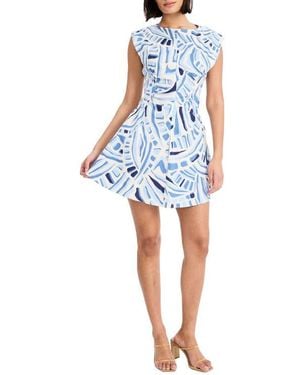Donna Morgan Extended Shoulder Fit & Flare Minidress - Blue