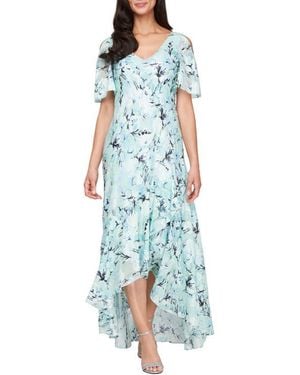 Alex Evenings Floral High-Low Chiffon Gown - Blue