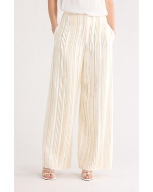 Twp Pleated High Waist Wide Leg Silk Pants - Natural