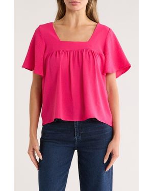 Bobeau Square Neck Short Sleeve Top - Pink